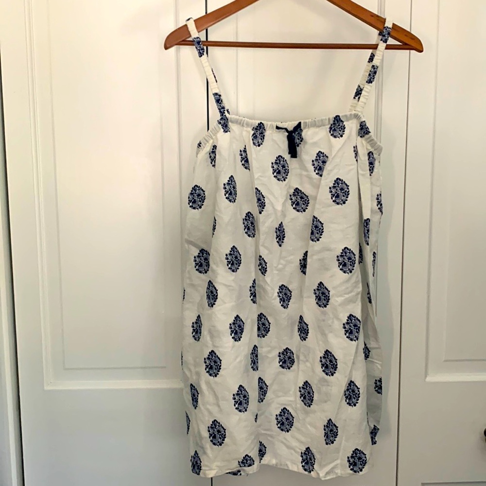 J Crew Swim Beach Cover Up Dress S/M White Navy Blue